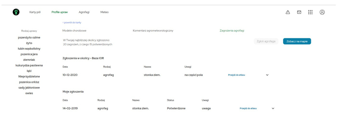 Grafika przedstawia okno, które pojawia się po kliknięciu zakładki profil upraw w wirtualnym gospodarstwie.